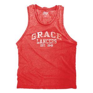 Ladies Burnout Wash Muscle Tank, Red (F22)