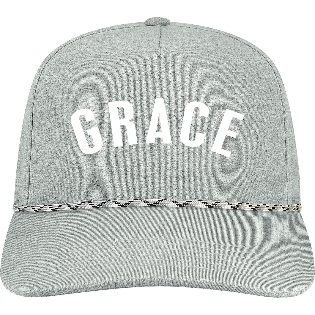 Grace Embroidered Caddy Rope Hat, Heather Gray