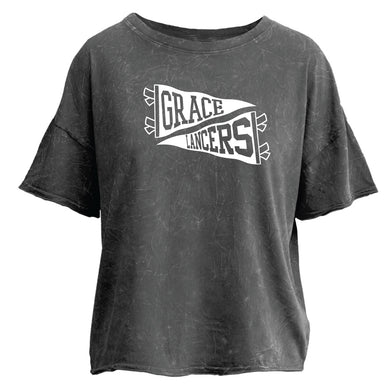 Grace Lancers Pennant Mineral Wash Tee, Charcoal