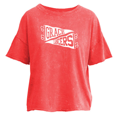 Grace Lancers Pennant Mineral Wash Tee, Red
