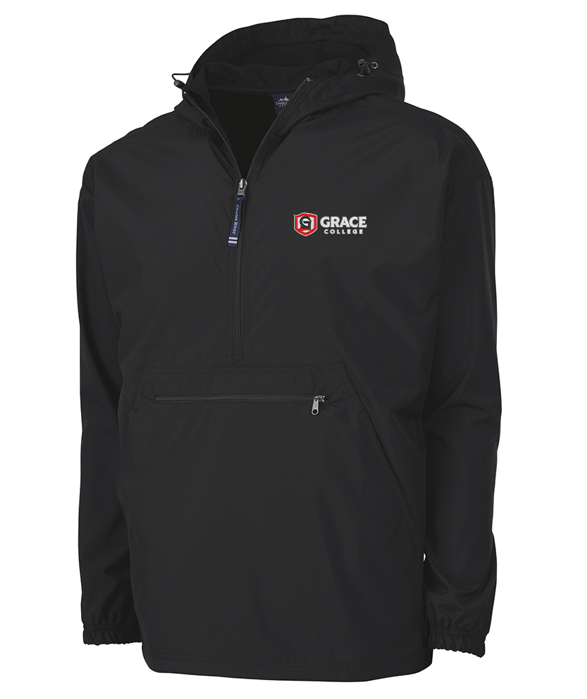 Grace College Pullover 1/2 Zip Windbreaker, Black