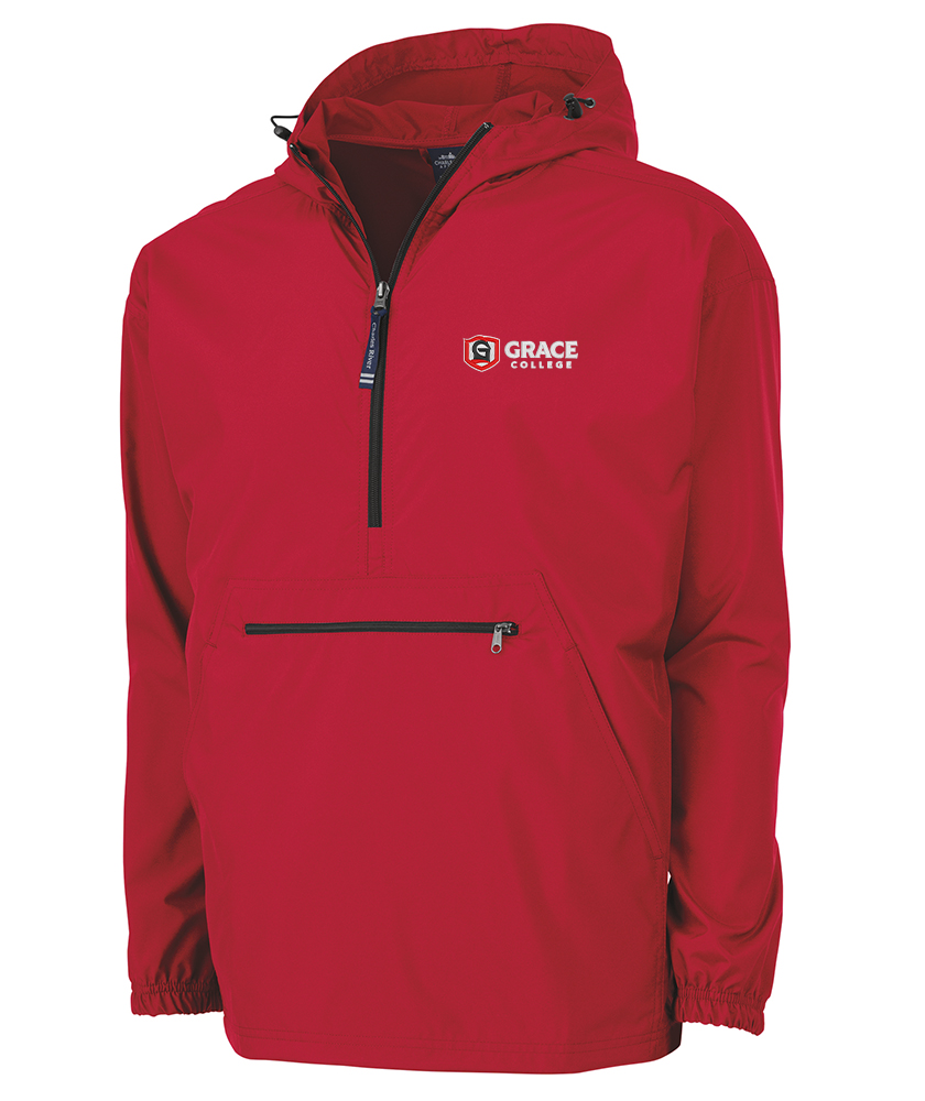 Grace College Pullover 1/2 Zip Windbreaker, Red
