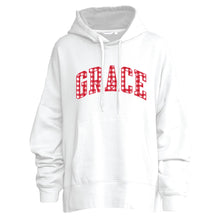 Load image into Gallery viewer, Ladies Red Gingham Grace Applique Hood, White