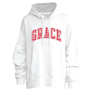 Ladies Red Gingham Grace Applique Hood, White
