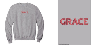 Embroidered Grace Champion Crewneck, Silver Gray