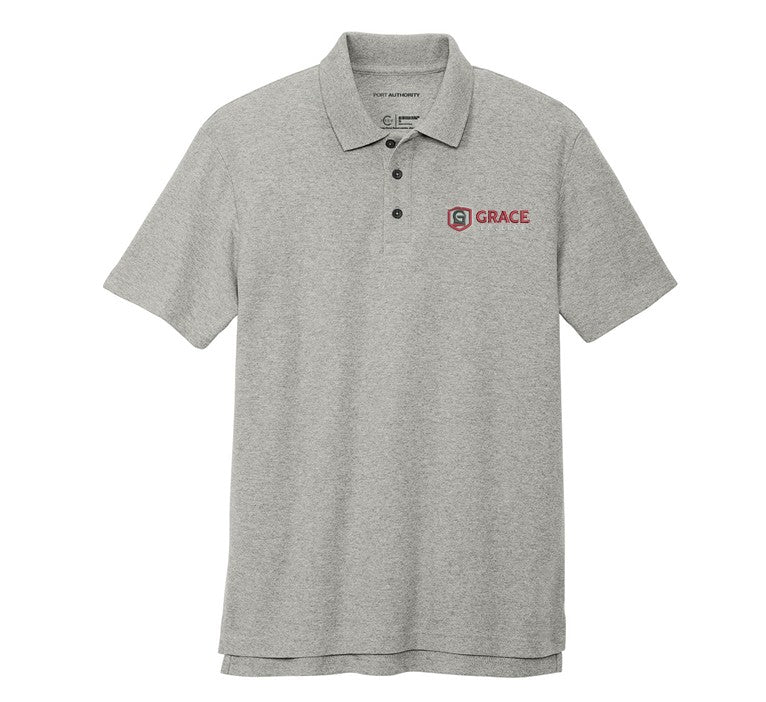 Embroidered Grace College Polo, Heather Gray