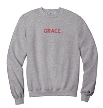 Load image into Gallery viewer, Embroidered Grace Champion Crewneck, Silver Gray