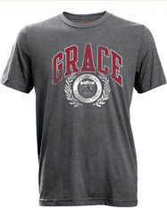 Grace College Vintage Style Emblem Tee, Graphite Heather