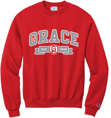 Grace Est. 1948 Champion Crewneck, Red