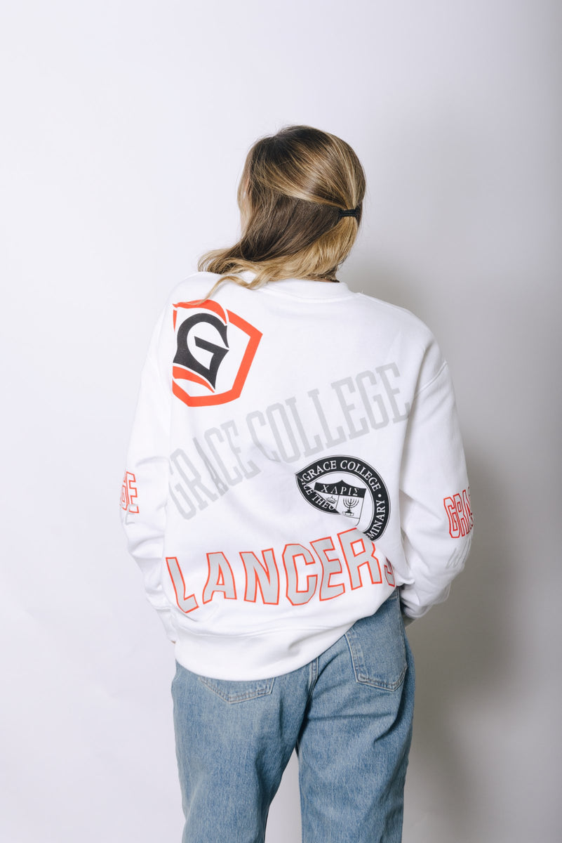 Grace College Multi Graphic Crew, White – Grace College Campus Store