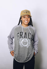 Load image into Gallery viewer, Grace College Vintage Style Emblem Long Sleeve with Hood, Oxford
