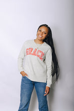 Load image into Gallery viewer, Ladies Red Gingham Applique Grace Crewneck, Oatmeal Heather