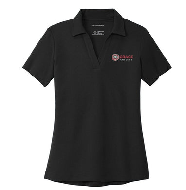 Ladies Embroidered Grace College Polo, Black