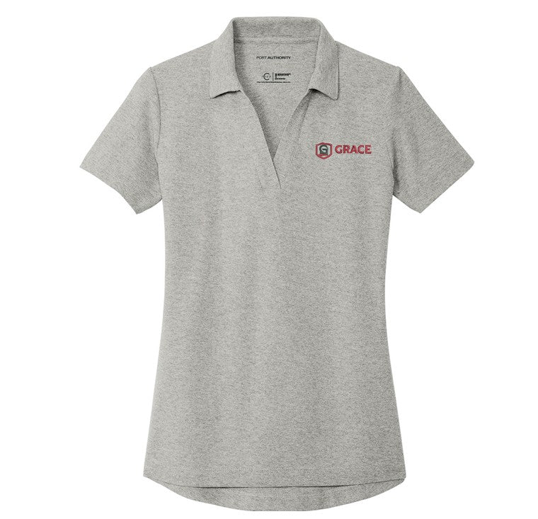 Ladies Embroidered Grace College Polo, Heather Gray