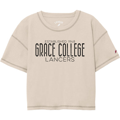Ladies Grace College Lancers Est. 1948 Waffle Knit Midi Tee, Cream