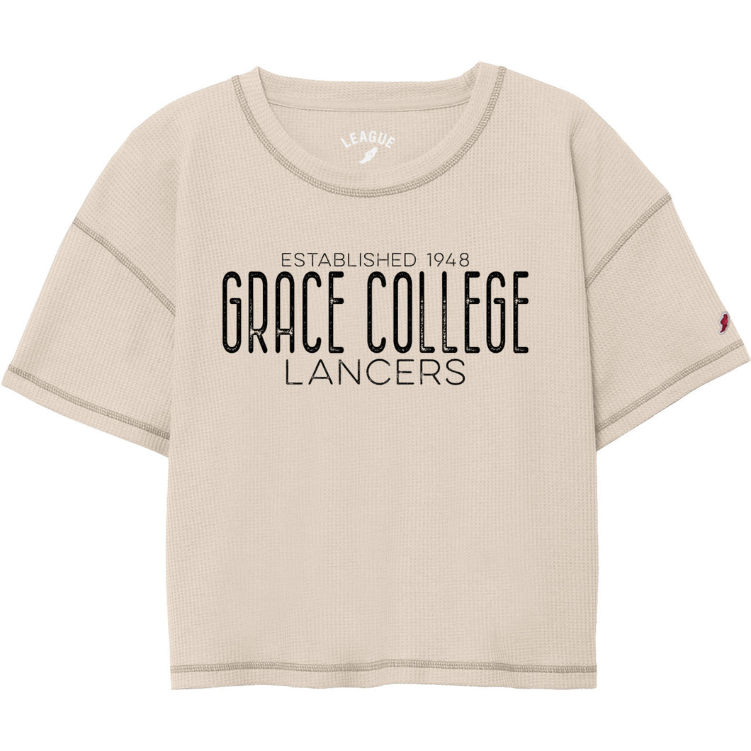 Ladies Grace College Lancers Est. 1948 Waffle Knit Midi Tee, Cream