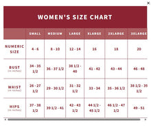 Load image into Gallery viewer, Women's size chart with numeric and measurement-based sizing options.