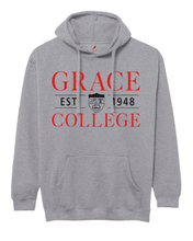 Load image into Gallery viewer, Vintage Embroidered Grace College Hooded Sweatshirt, Gray
