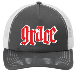 Retro Grace Trucker Hat, Gray/White