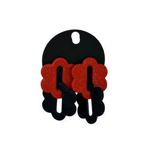 Clay Connecting Flower Stud Earrings, Black & Red