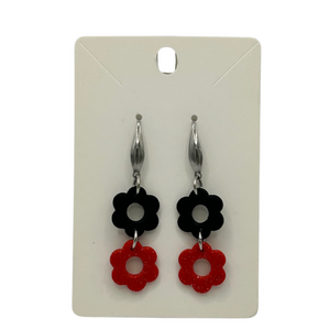 Clay Connecting Flower Dangle Earrings, Black & Red