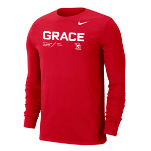 Dri Fit Cotton Long Sleeve Tee by Nike, Red (SIDELINE22)